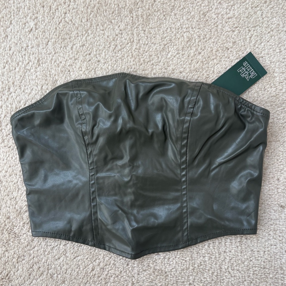 NWT FAUX LEATHER TUBE TOP BANDEAU CROP TOP WILD FABLE OLIVE GREEN SMALL